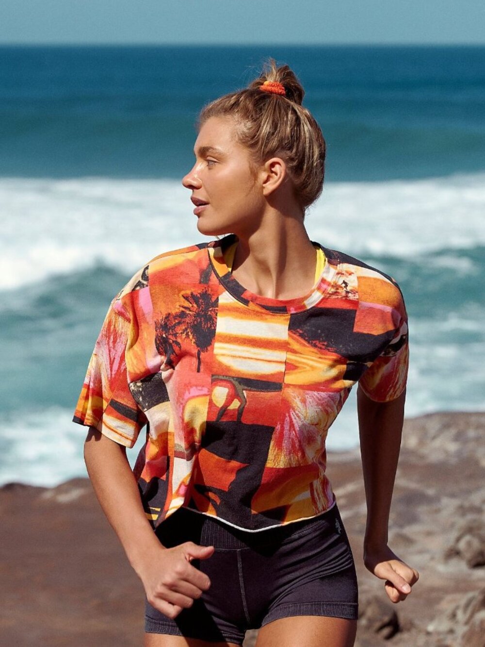 Free People Movement Inspire Photoreal Collage Print Cropped T-Shirt Womens Smal